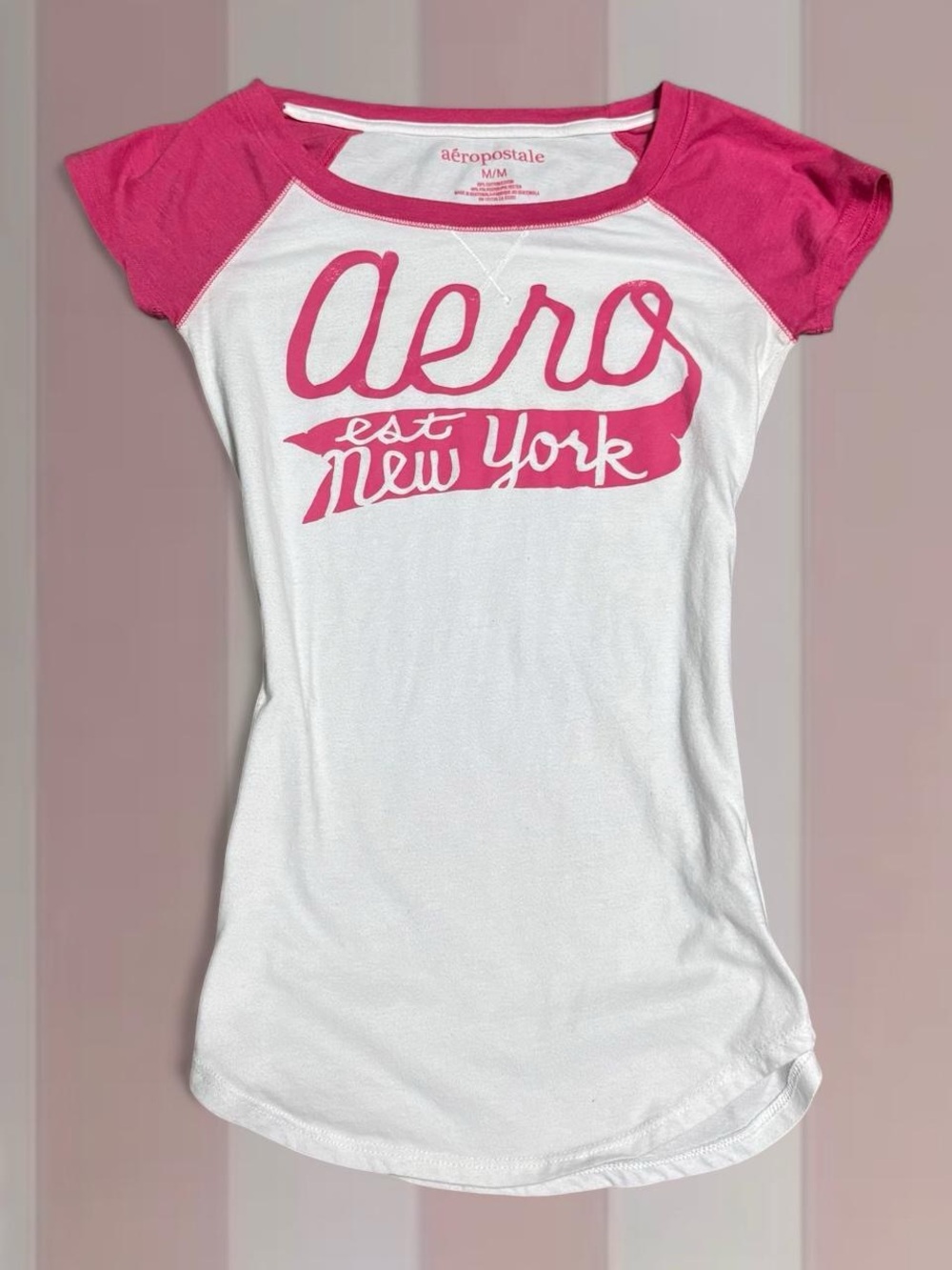 Aeropostale Y2K Pink/White Baby Tee W/ Glitter Font